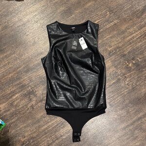 Express Black Textured Faux Leather Top